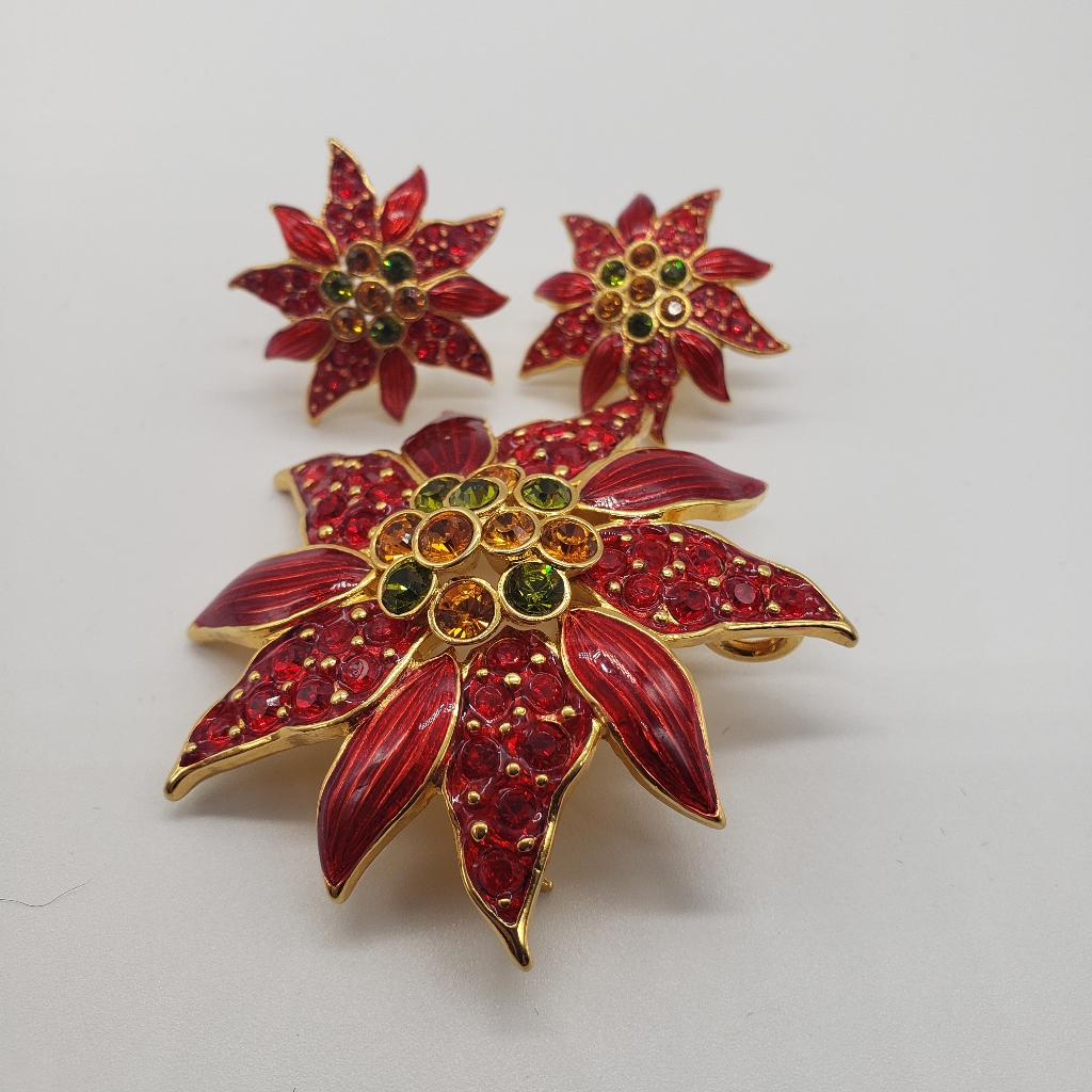 Christopher Radko Poinsettia EarringsBrooch Set 150$